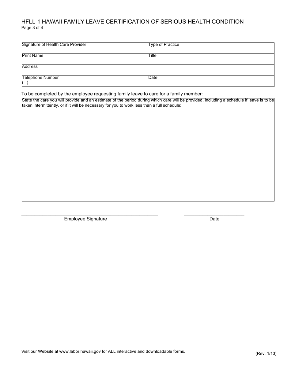 Form HFLL-1 Optional Form for Certification of a Serious Health Condition by a Health Care Provider - Hawaii, Page 4