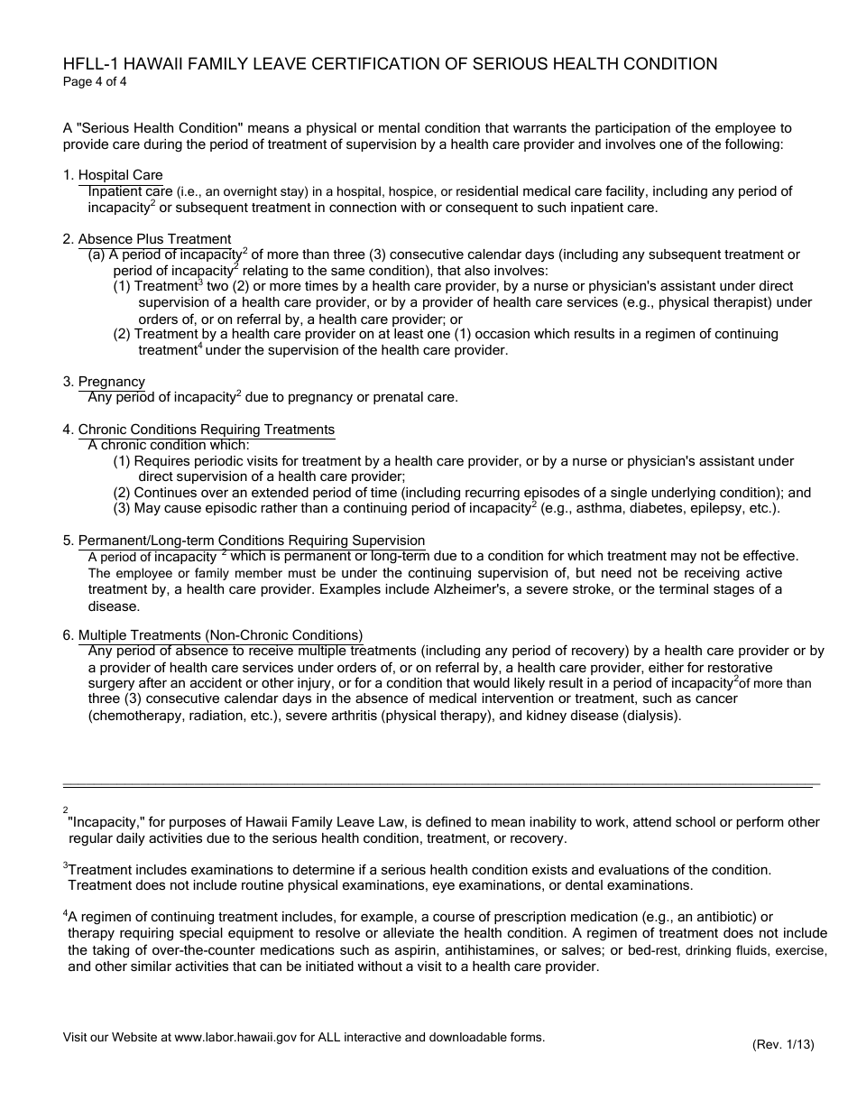 Form HFLL-1 Optional Form for Certification of a Serious Health Condition by a Health Care Provider - Hawaii, Page 5