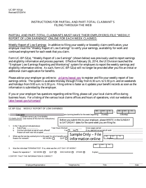 Sample Form UC-BP-52(A) Weekly Report of Low Earnings - Hawaii
