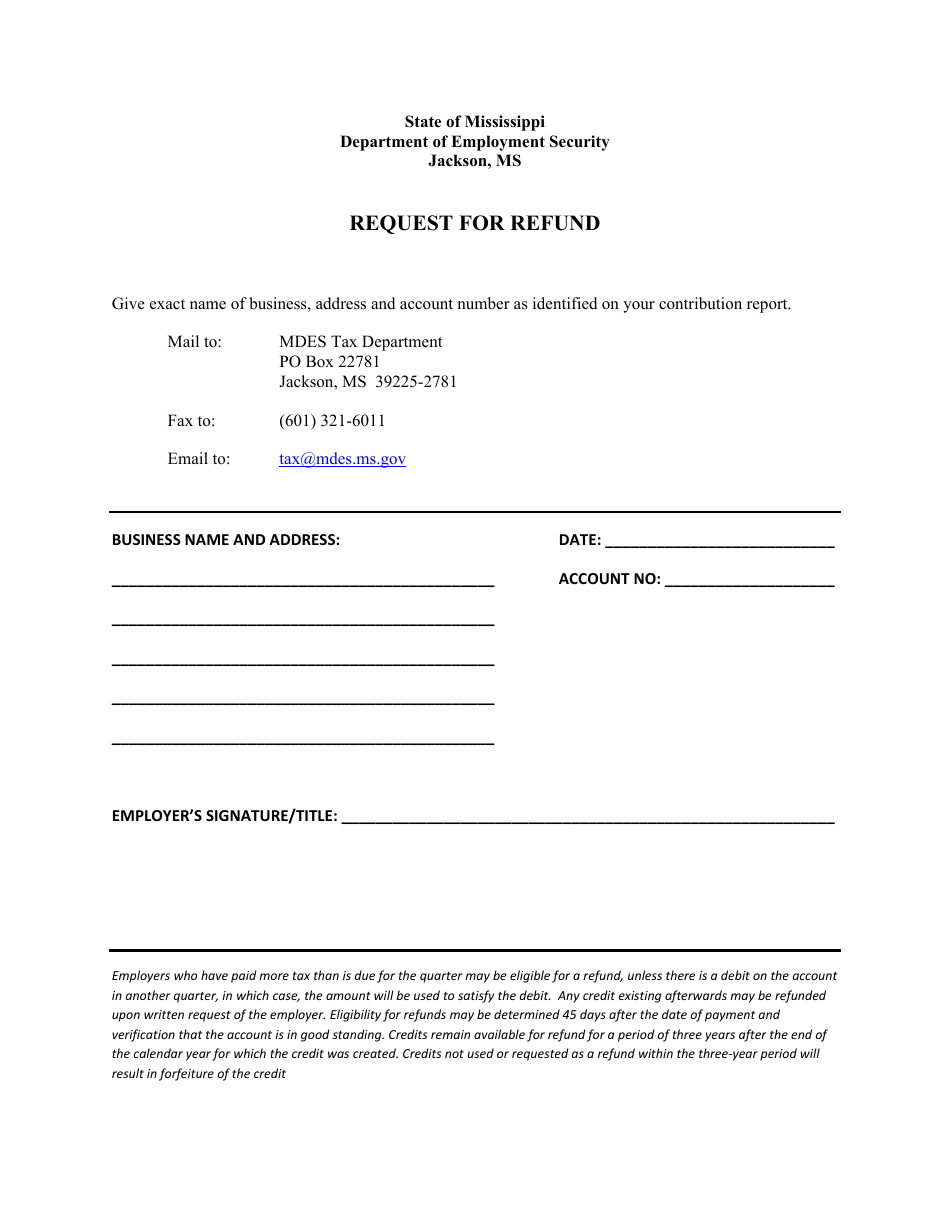 Printable Refund Form Template