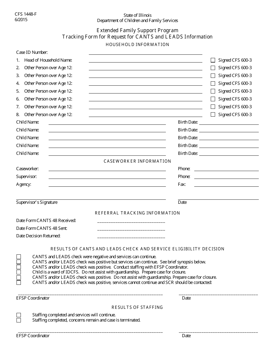 Form CFS1448-F Efsp Tracking Form for Request for Cants and Leads Information - Illinois, Page 1