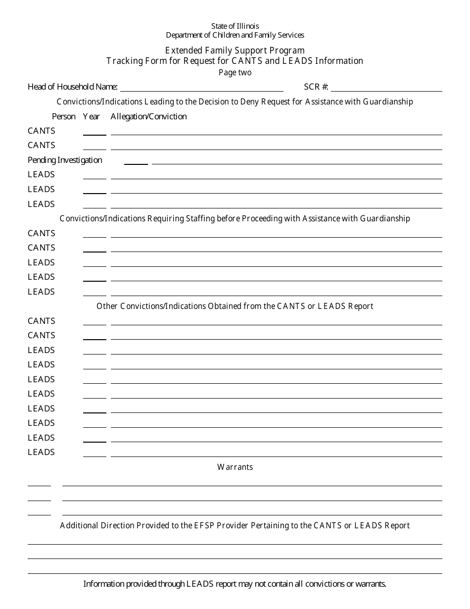 Form CFS1448-F Efsp Tracking Form for Request for Cants and Leads Information - Illinois, Page 2