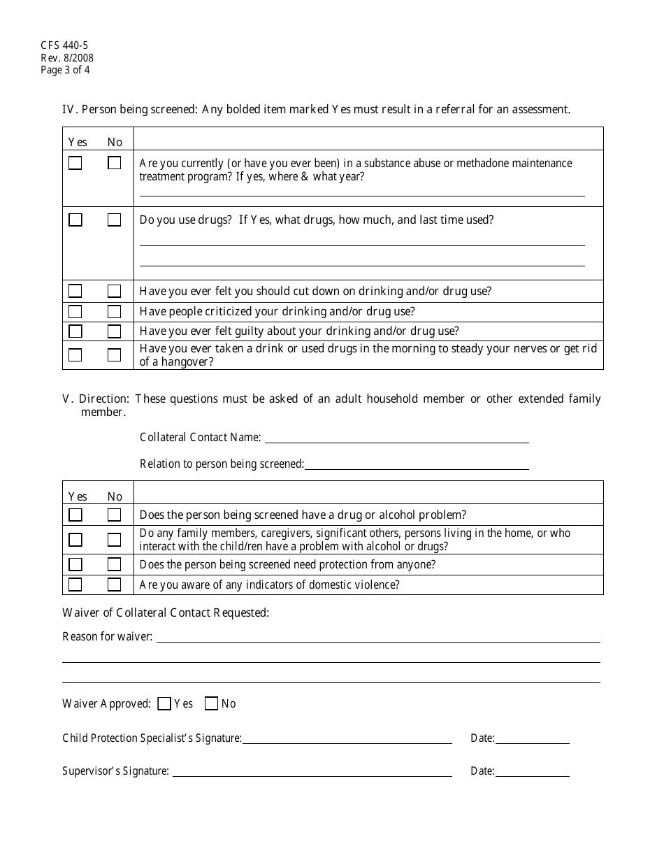 Form CFS440-5 Adult Substance Abuse Screen - Illinois, Page 3