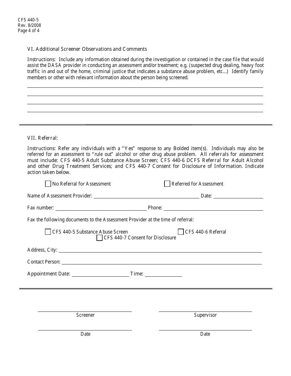 Form CFS440-5 Adult Substance Abuse Screen - Illinois, Page 4