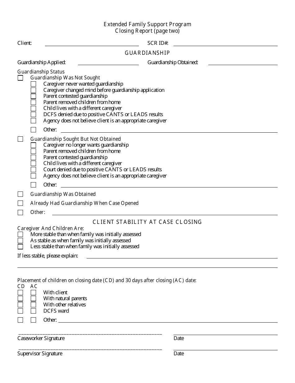 Form CFS1448-G Extended Family Support Program Closing Report - Illinois, Page 2