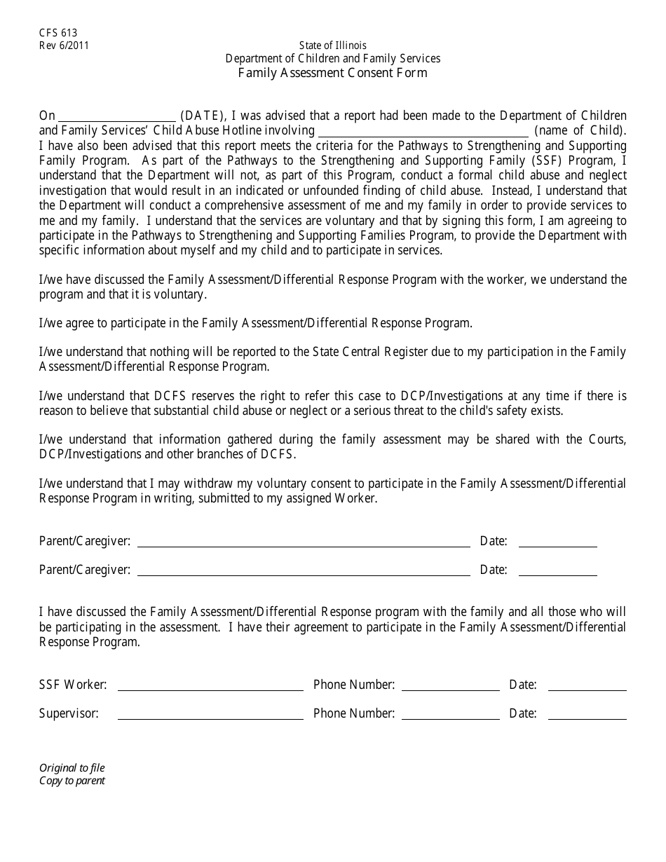 Form CFS613 Family Assessment Consent Form - Illinois, Page 1