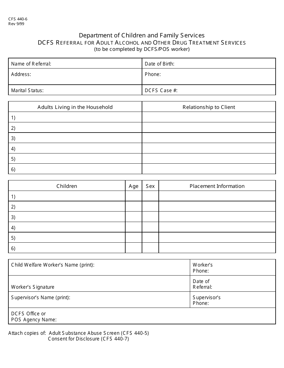 Form CFS440-6 Referral for Adult Alcohol and Other Drug Treatment Services - Illinois, Page 1