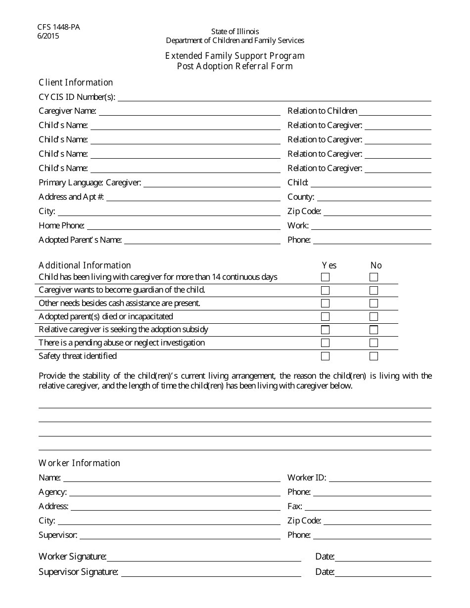 Form CFS1448-PA Extended Family Support Program Post Adoption Referral Form - Illinois, Page 1