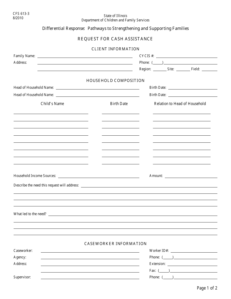 Form CFS613-3 Dr Request for Cash Assistance - Illinois, Page 1