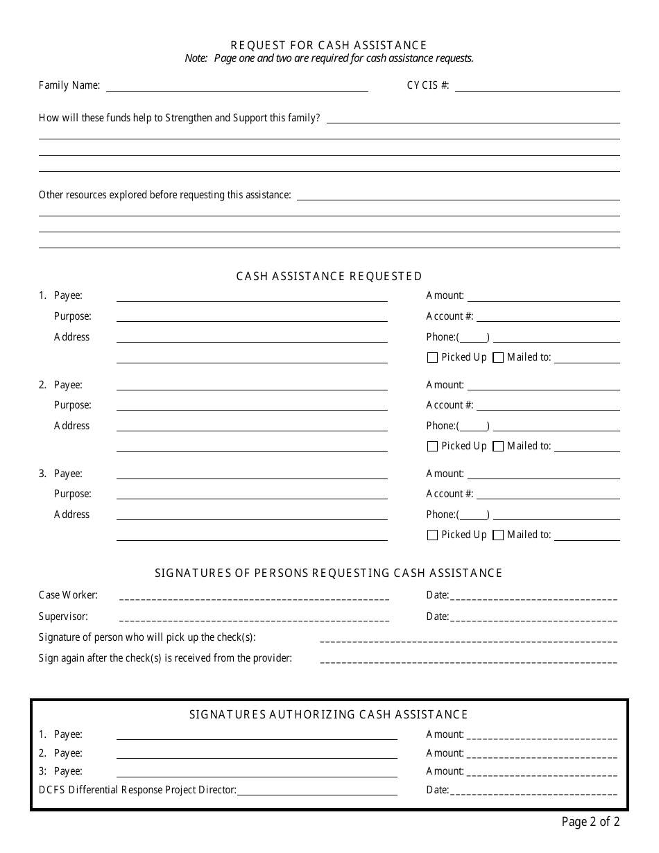 Form CFS613-3 Dr Request for Cash Assistance - Illinois, Page 2