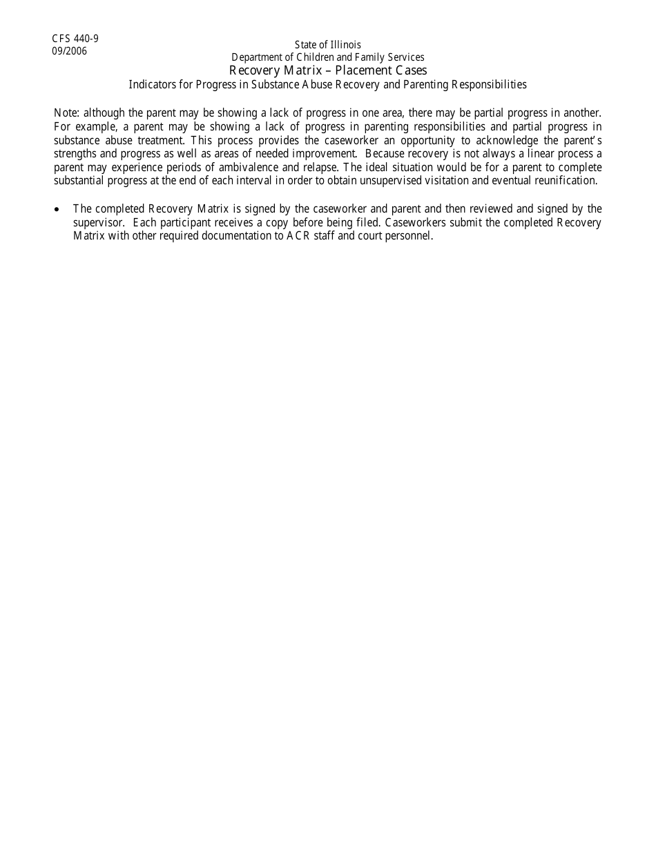 Form CFS440-9 Recovery Matrix - Placement Cases - Illinois, Page 2
