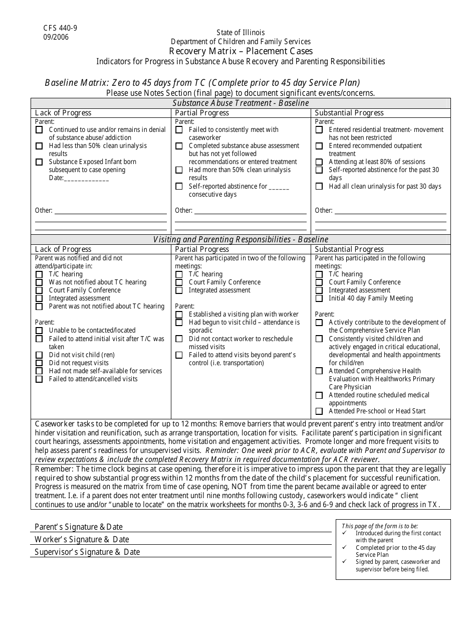 Form CFS440-9 Recovery Matrix - Placement Cases - Illinois, Page 3
