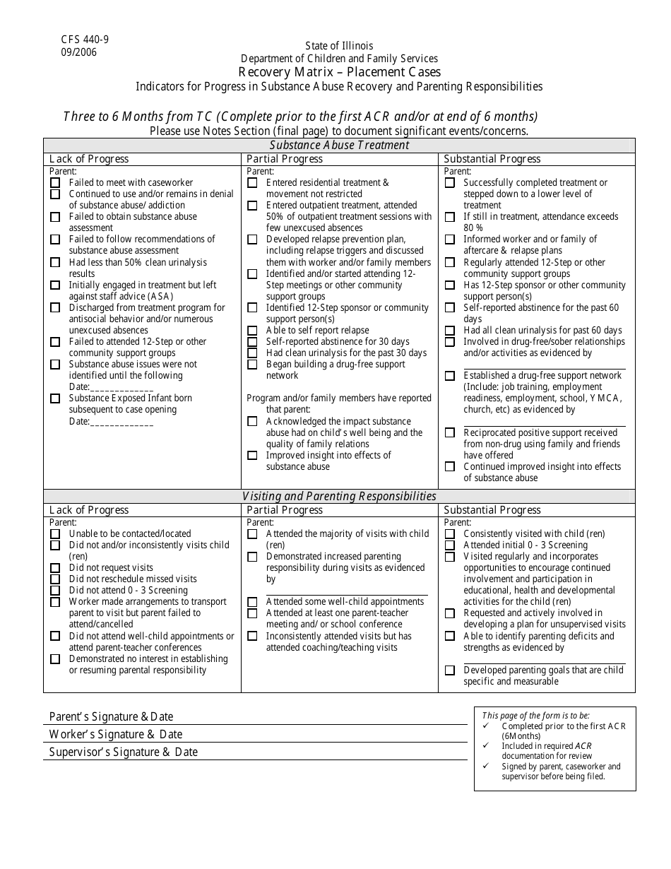 Form CFS440-9 Recovery Matrix - Placement Cases - Illinois, Page 5
