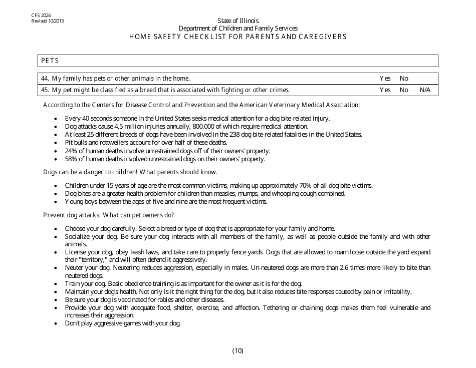 Form CFS2026 Home Safety Checklist for Parents and Caregivers - Illinois, Page 10