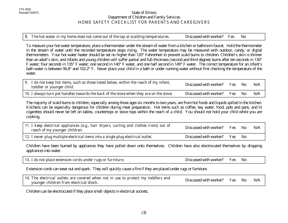 Form CFS2026 Home Safety Checklist for Parents and Caregivers - Illinois, Page 3