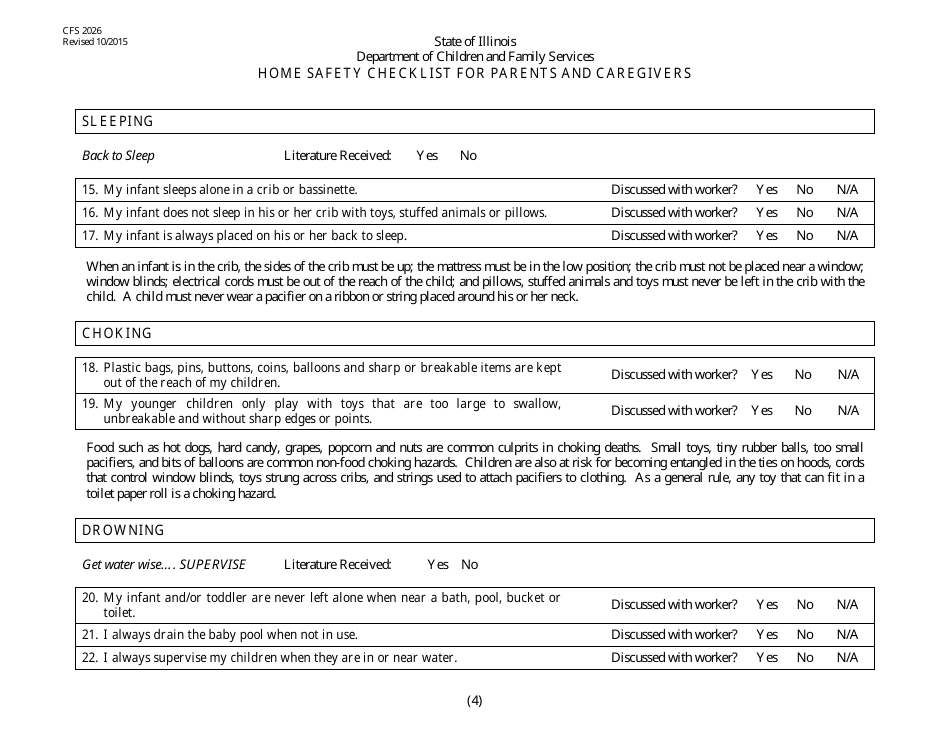 Form CFS2026 Home Safety Checklist for Parents and Caregivers - Illinois, Page 4