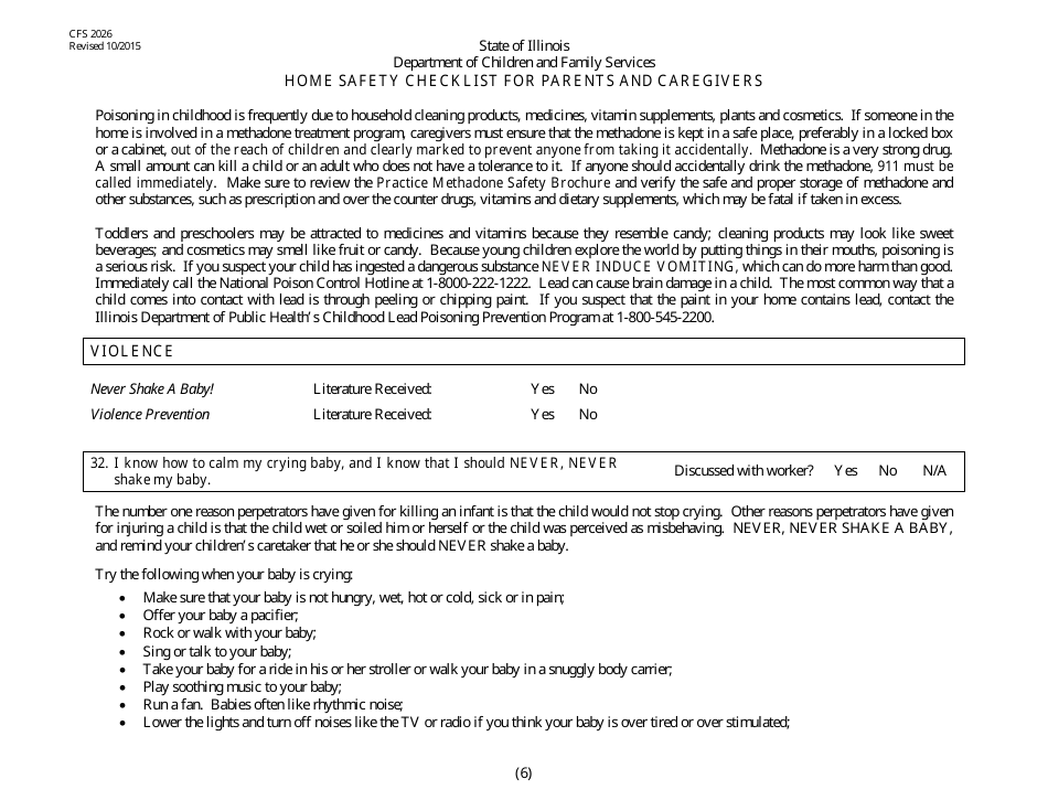Form CFS2026 Home Safety Checklist for Parents and Caregivers - Illinois, Page 6