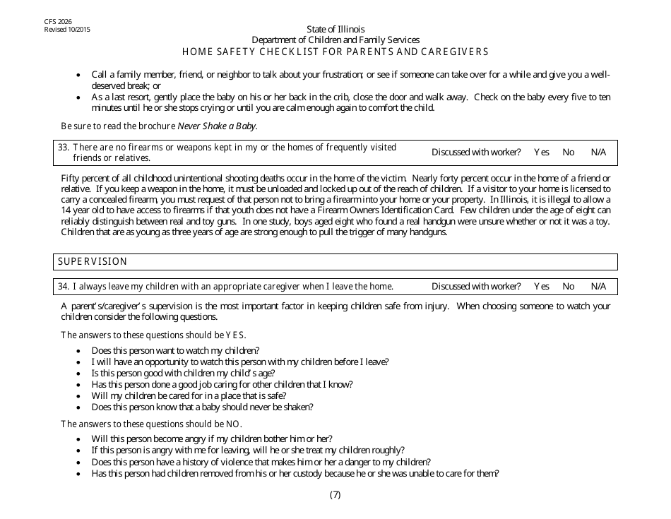 Form CFS2026 Home Safety Checklist for Parents and Caregivers - Illinois, Page 7