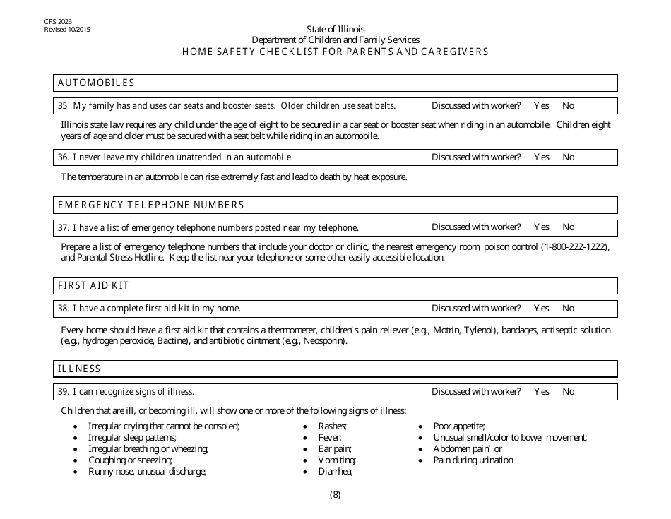 Form CFS2026 Home Safety Checklist for Parents and Caregivers - Illinois, Page 8