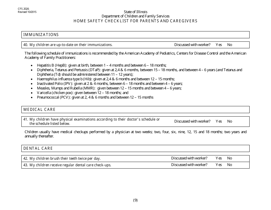 Form CFS2026 Home Safety Checklist for Parents and Caregivers - Illinois, Page 9