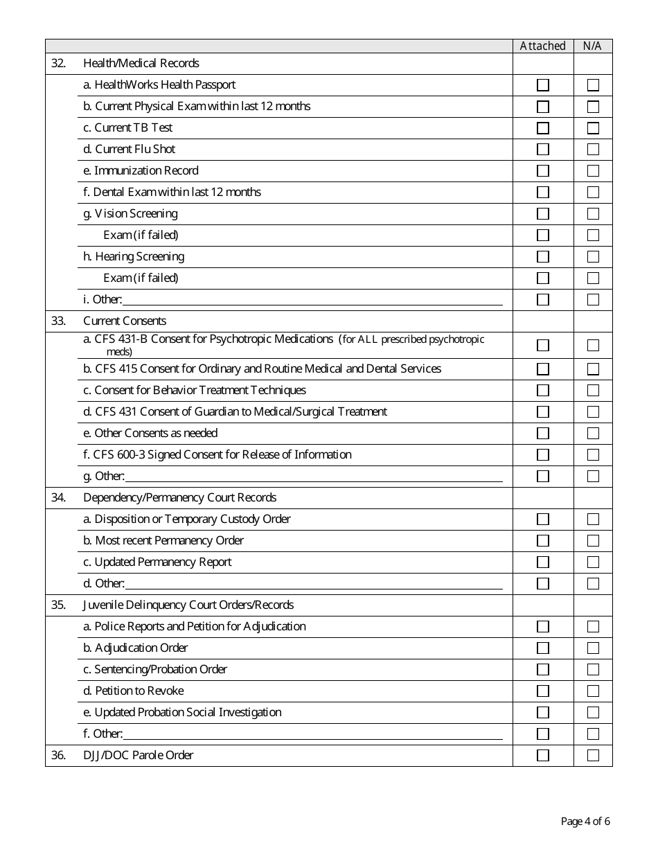 Form CFS1452-3 Referral Packet Documentation Checklist - Illinois, Page 4