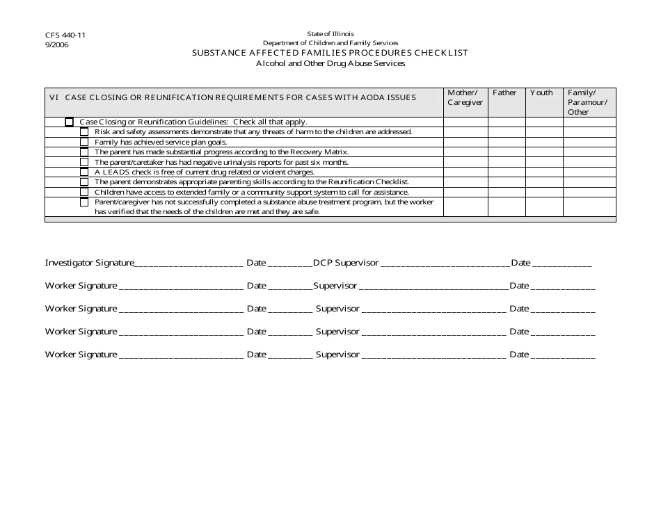 Form CFS440-11 Substance Affected Families Procedures Checklist - Illinois, Page 3
