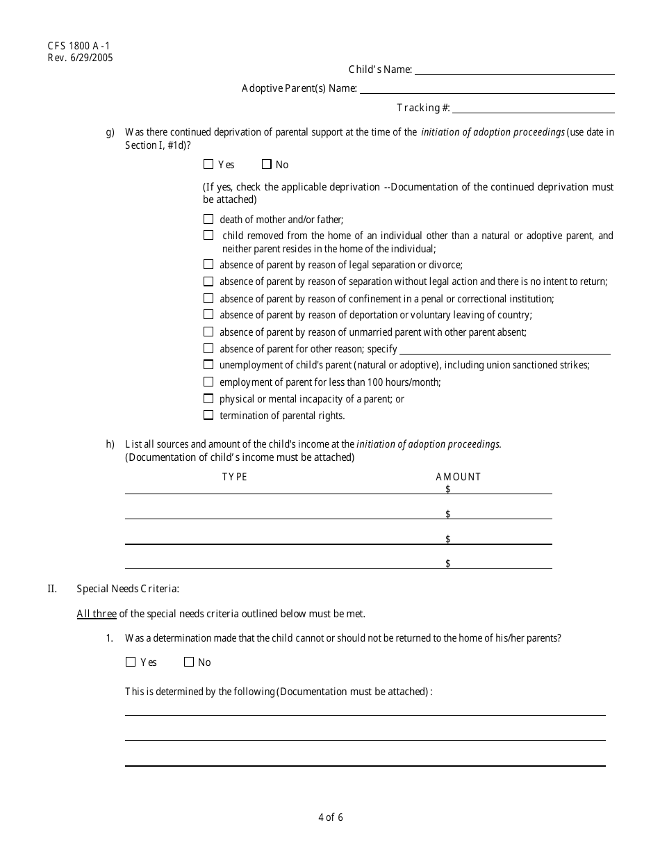 Form CFS1800 A-1 Adoption Assistance Eligibility for Children Not Under the Legal Responsibility of Illinois Department of Children and Family Services - Illinois, Page 4