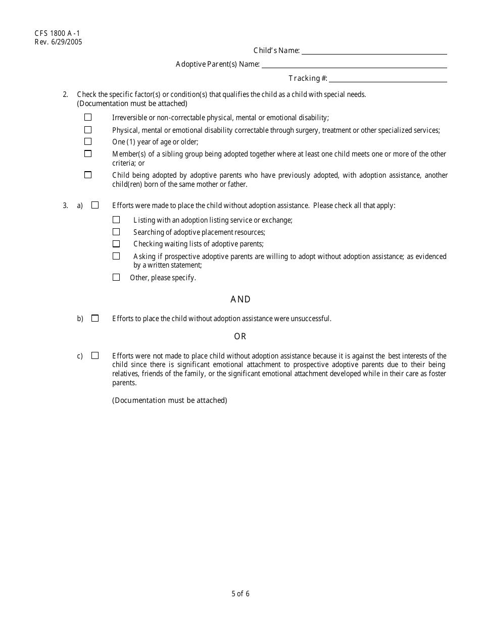Form CFS1800 A-1 Adoption Assistance Eligibility for Children Not Under the Legal Responsibility of Illinois Department of Children and Family Services - Illinois, Page 5