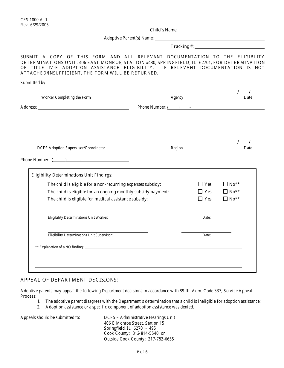 Form CFS1800 A-1 Adoption Assistance Eligibility for Children Not Under the Legal Responsibility of Illinois Department of Children and Family Services - Illinois, Page 6