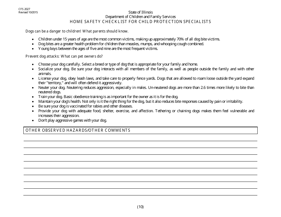 Form CFS2027 Home Safety Checklist for Child Protection Specialists - Illinois, Page 10