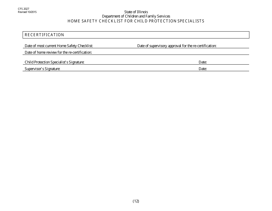 Form CFS2027 Home Safety Checklist for Child Protection Specialists - Illinois, Page 12