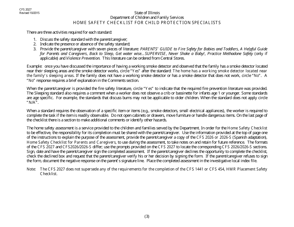 Form CFS2027 Home Safety Checklist for Child Protection Specialists - Illinois, Page 3