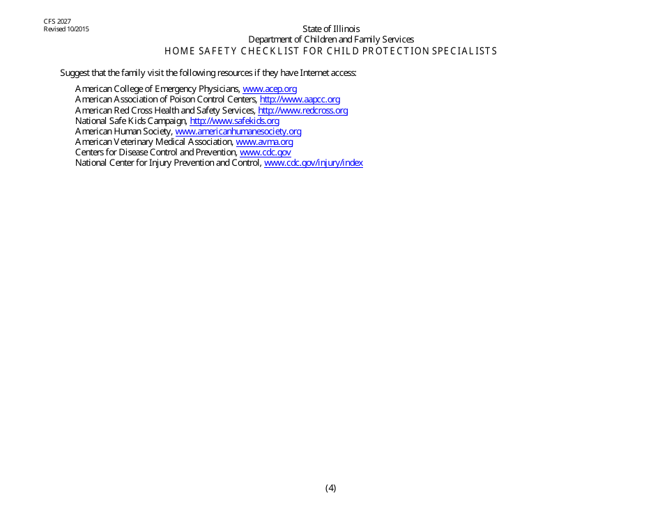 Form CFS2027 Home Safety Checklist for Child Protection Specialists - Illinois, Page 4