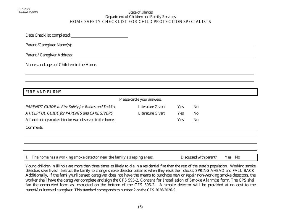 Form CFS2027 Home Safety Checklist for Child Protection Specialists - Illinois, Page 5