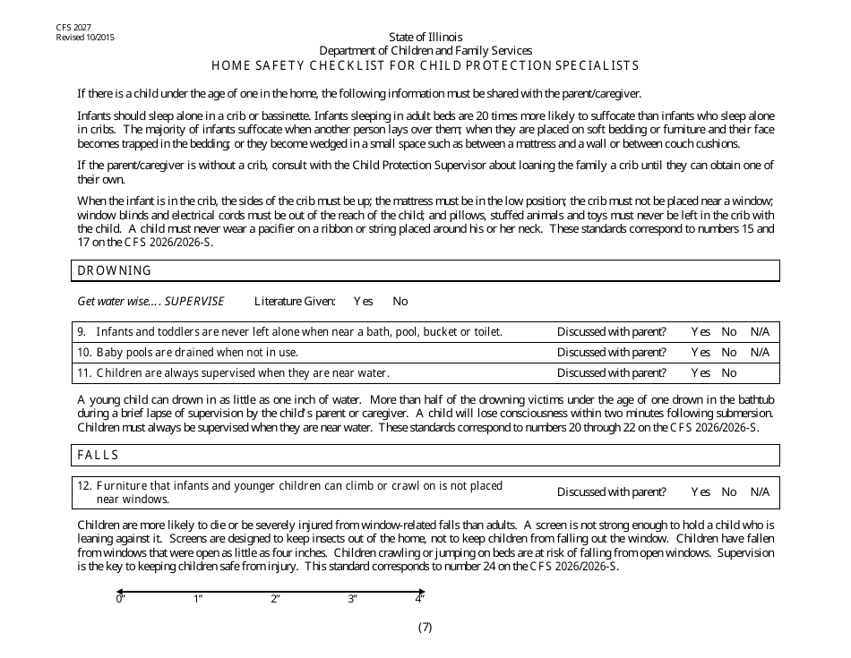 Form CFS2027 Home Safety Checklist for Child Protection Specialists - Illinois, Page 7