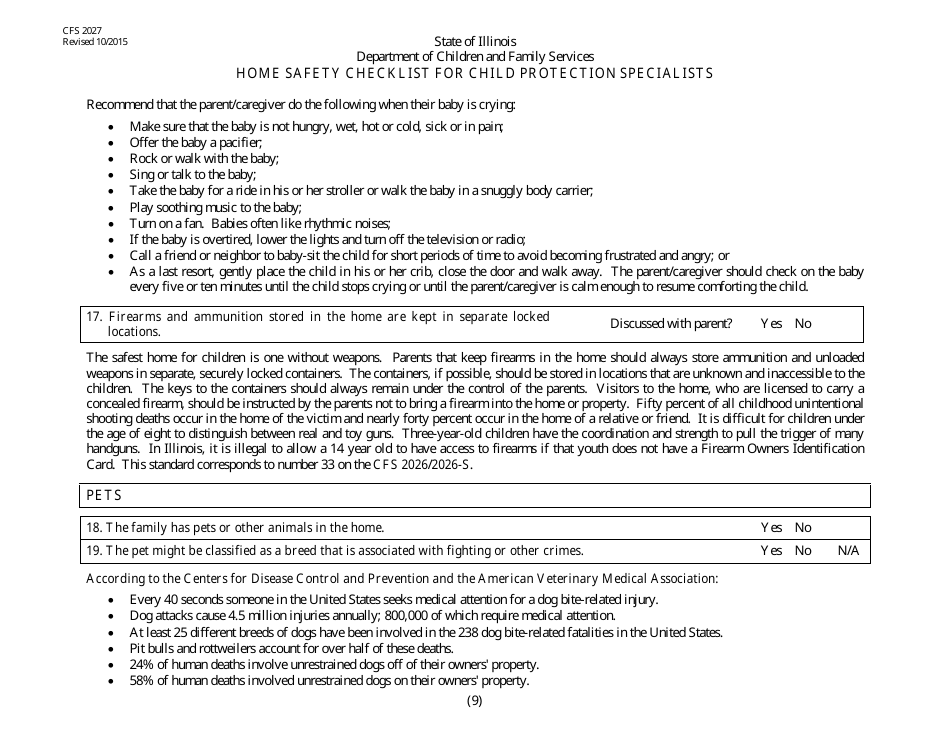 Form CFS2027 Home Safety Checklist for Child Protection Specialists - Illinois, Page 9