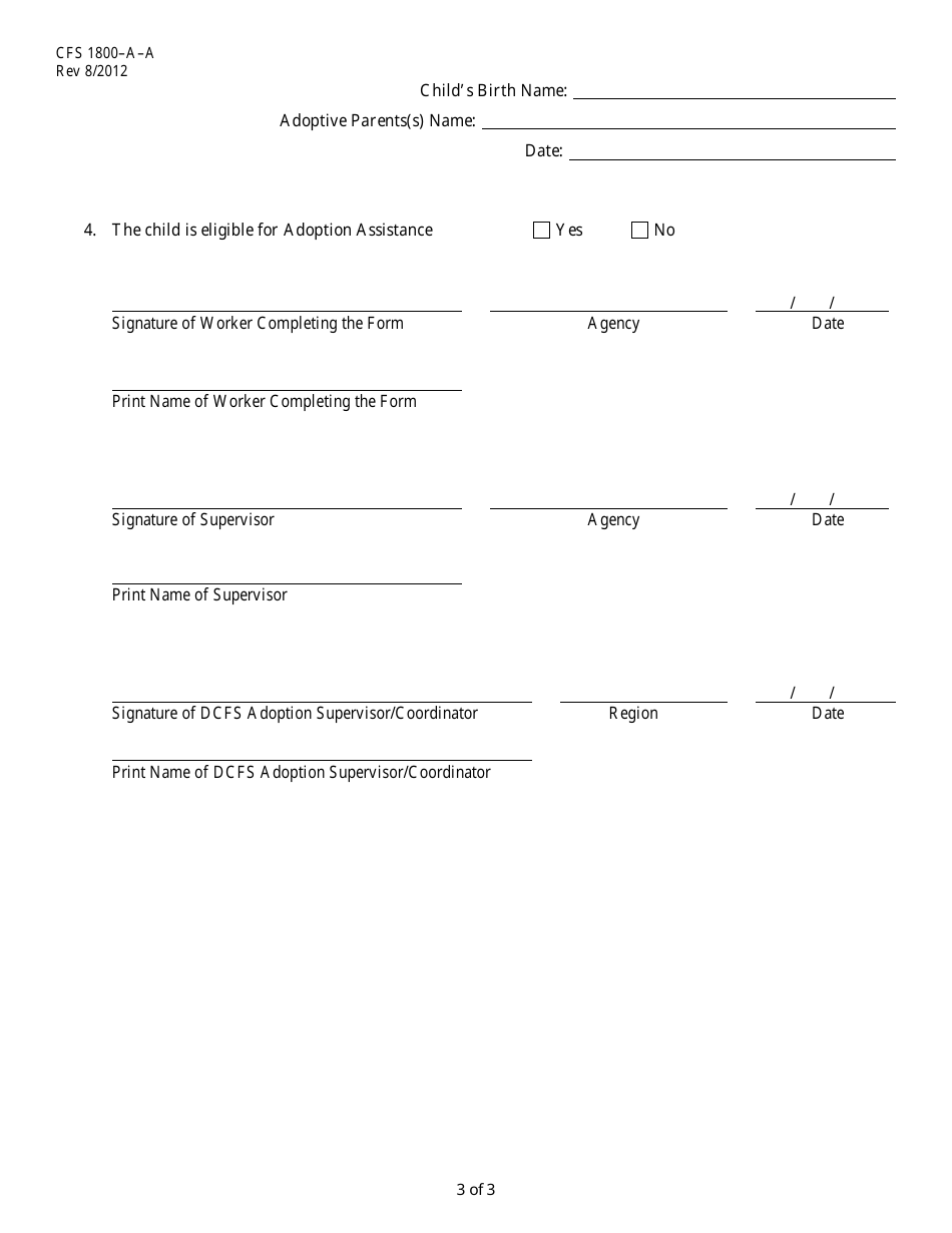 Form CFS1800-A-A Adoption Assistance Eligibility Determination - Illinois, Page 3