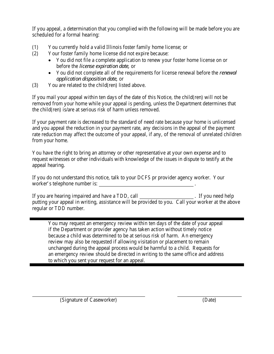 Form CFS151-A Notice of Decision to Remove Unrelated Children - Illinois, Page 2