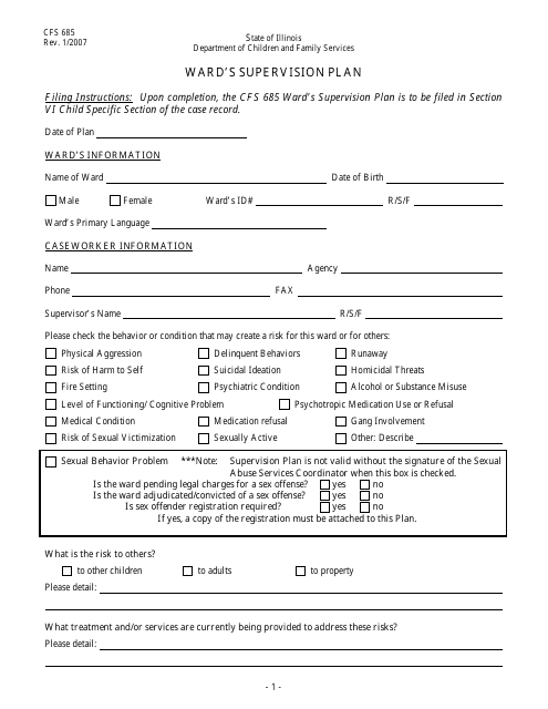 Form CFS685 Printable Pdf