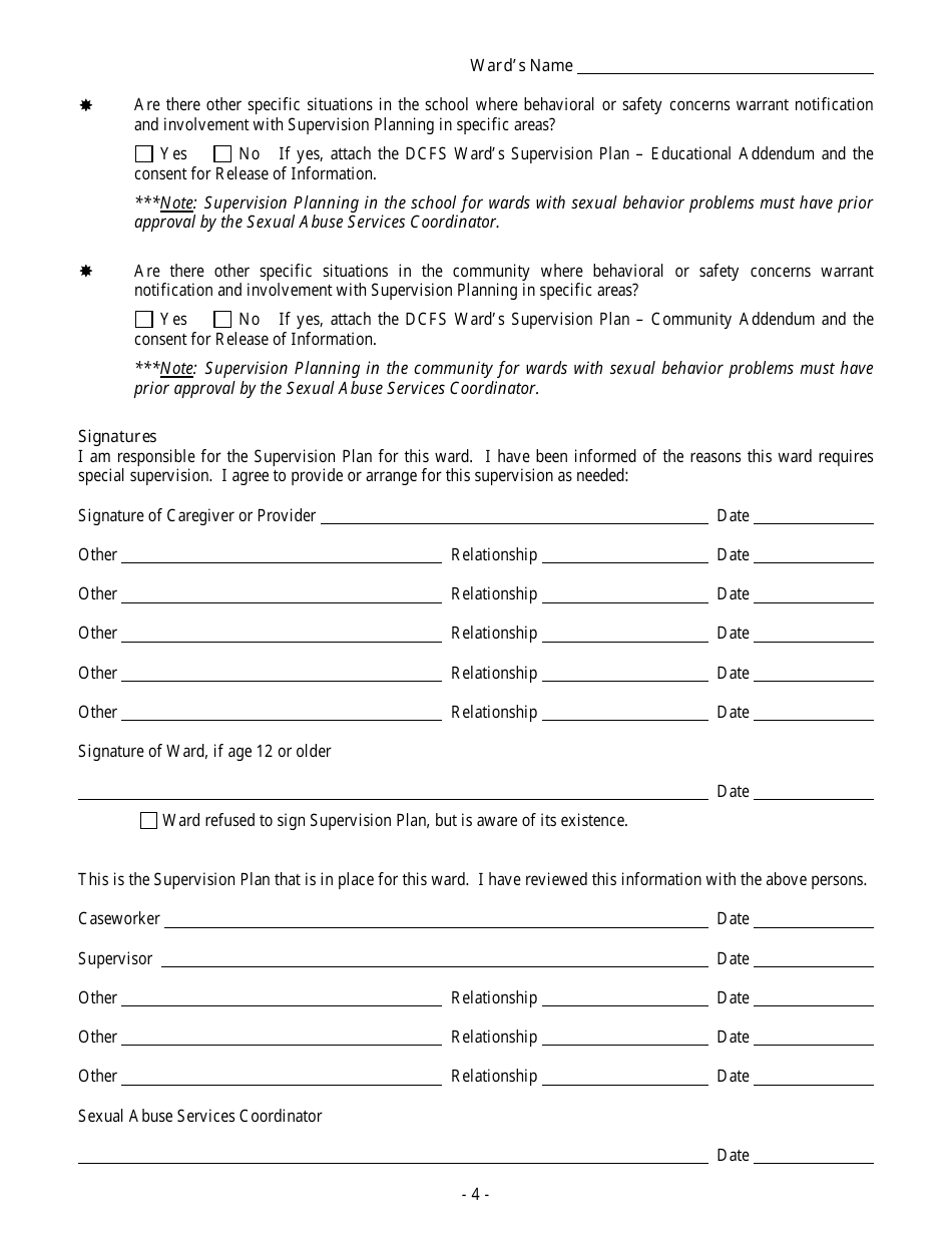 Form CFS685 Wards Supervision Plan - Illinois, Page 4