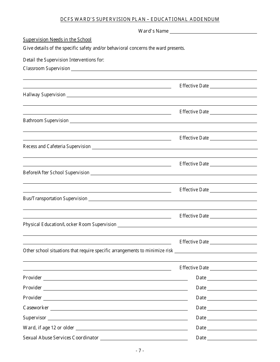 Form CFS685 Wards Supervision Plan - Illinois, Page 7