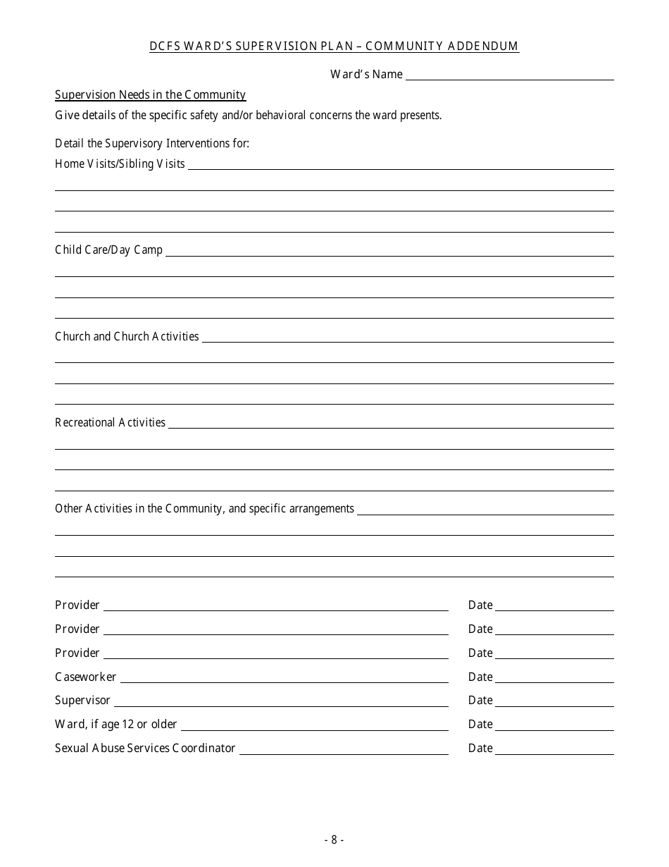 Form CFS685 Wards Supervision Plan - Illinois, Page 8