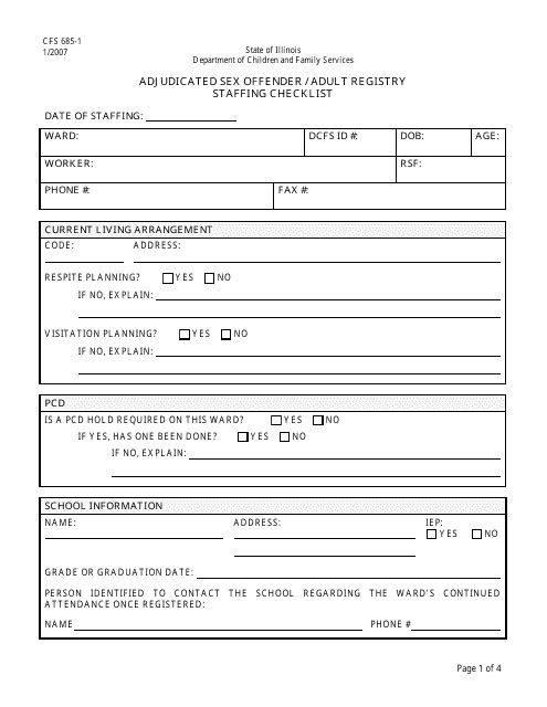 Form CFS685-1  Printable Pdf