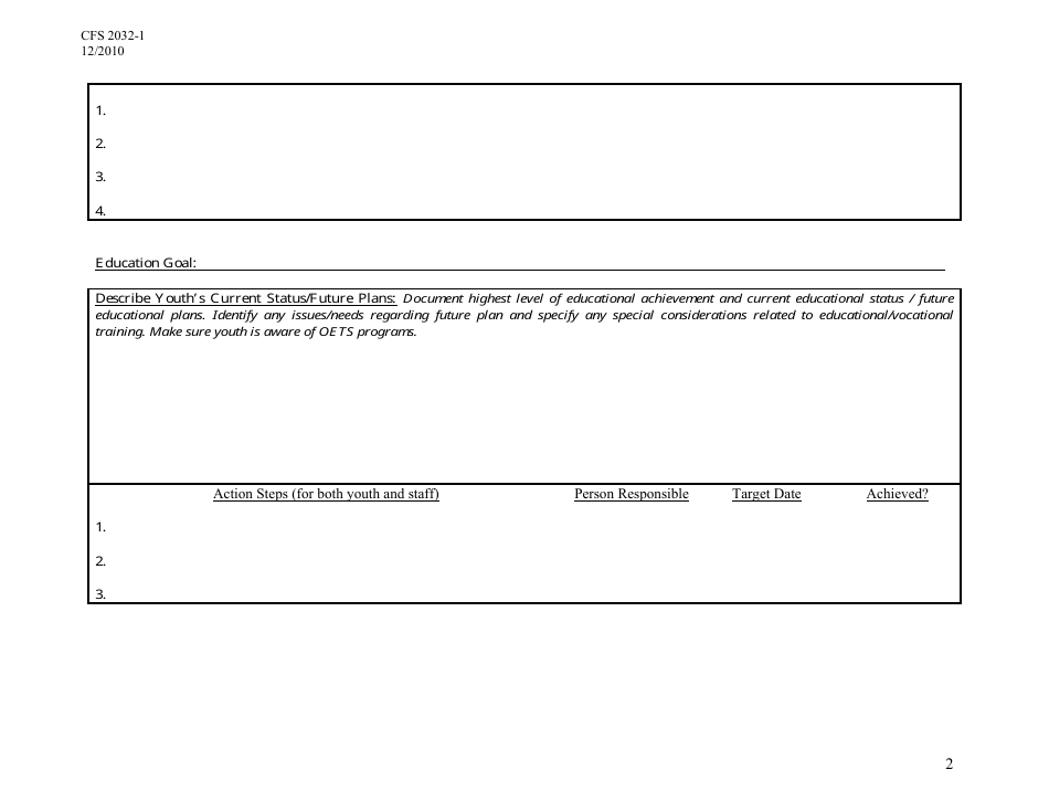 Form CFS2032-1 Youth Driven Transition Plan - Illinois, Page 2