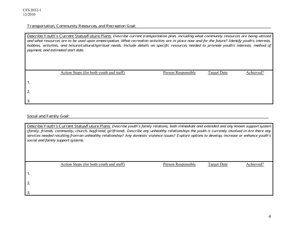 Form CFS2032-1 Youth Driven Transition Plan - Illinois, Page 4
