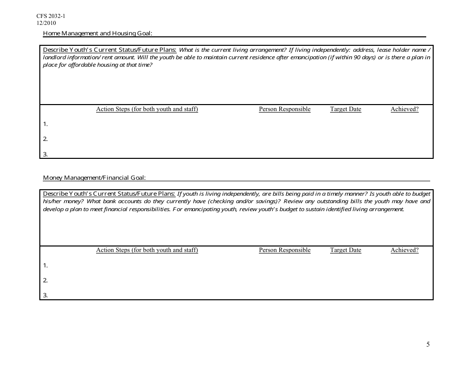 Form CFS2032-1 Youth Driven Transition Plan - Illinois, Page 5