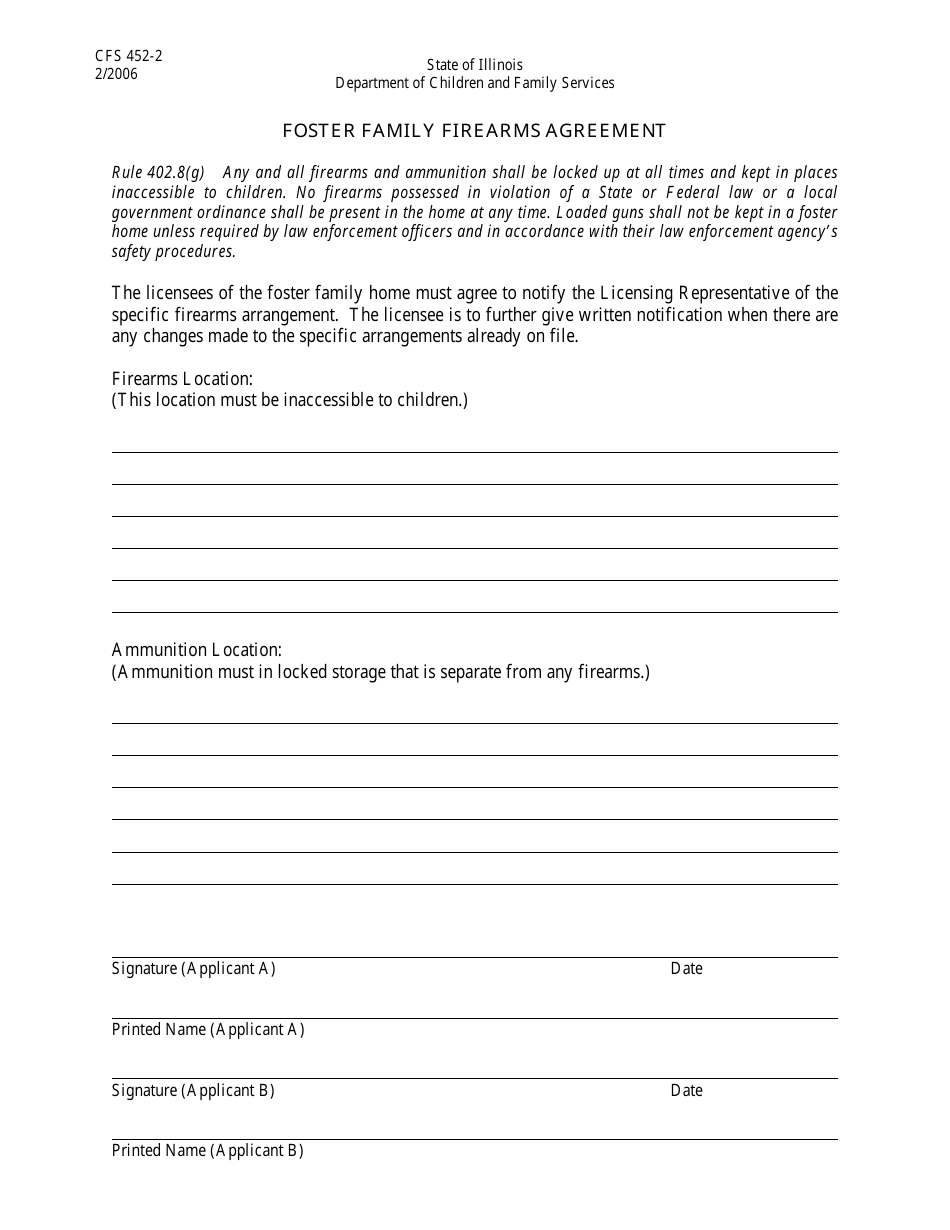 Form CFS452-2 Foster Family Firearms Agreement - Illinois, Page 1
