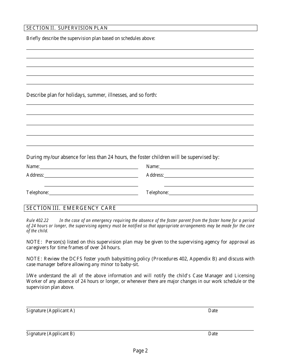 Form CFS452-4 Business or Employment Related Child Supervision Plan - Illinois, Page 2