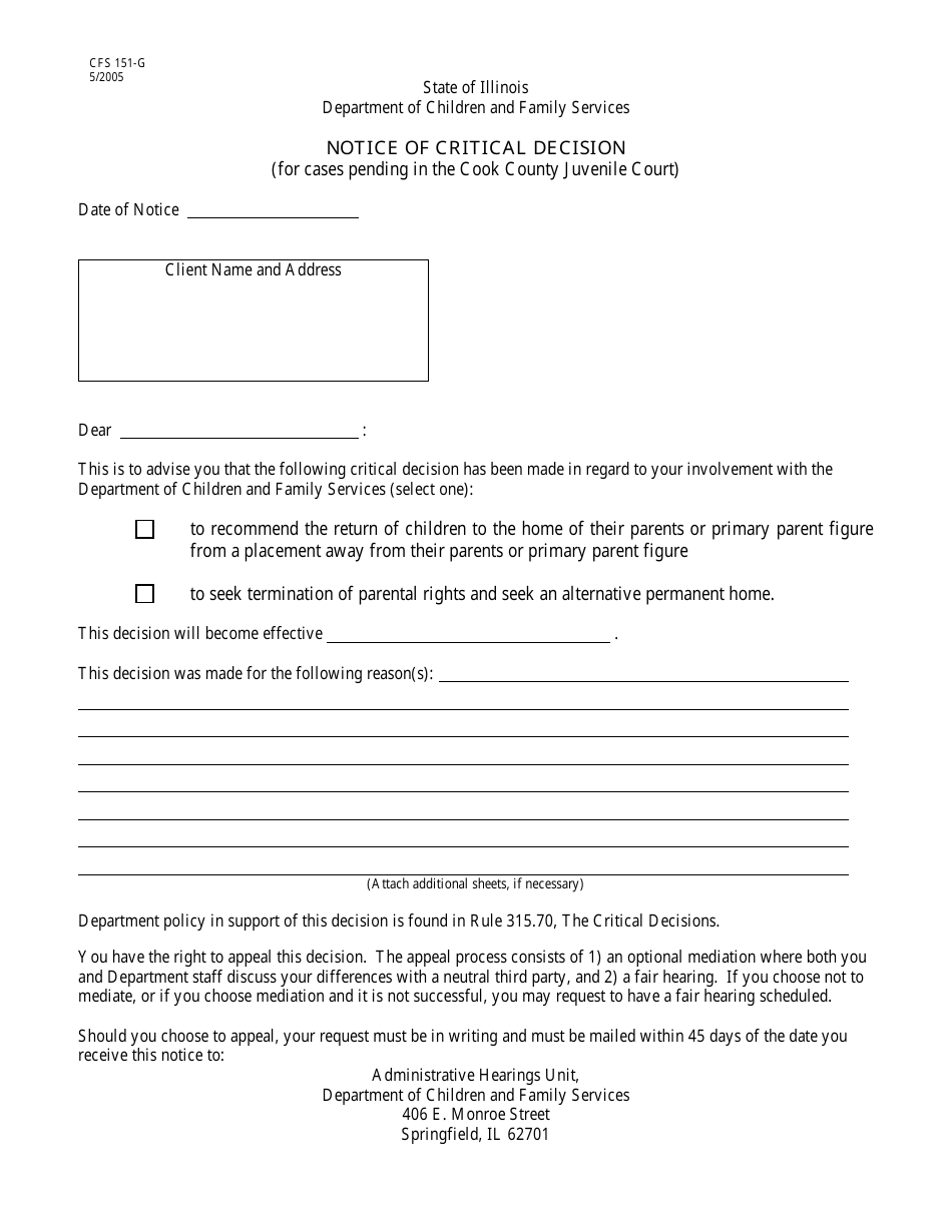 Form CFS151-G Download Fillable PDF or Fill Online Notice of Critical ...