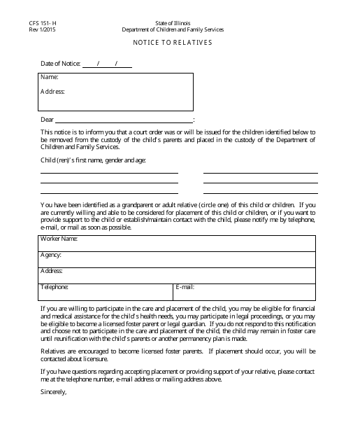 Form CFS151-H  Printable Pdf